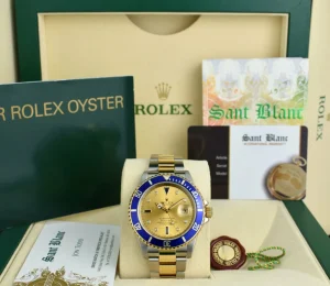 Sports Watches | Men's Watches | Sant Blanc ROLEX 40mm 18kt Gold & Stainless Steel Submariner Champagne Serti Diamond Dial Model 16613