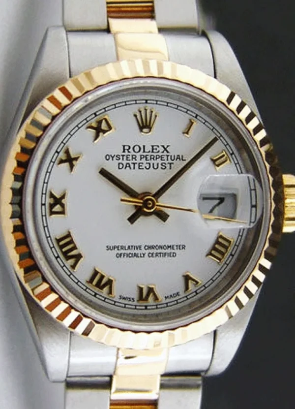 Ladies Watches | Dress Watches | Sant Blanc ROLEX 26mm 18kt Gold & Stainless Steel Ladies DateJust White Roman Dial Model 69173