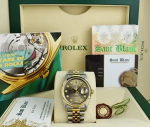 Men's Watches | Dress Watches | Sant Blanc ROLEX 36mm 18kt Gold & Stainless Steel DateJust Rhodium Diamond Dial Jubilee Band Model 16203