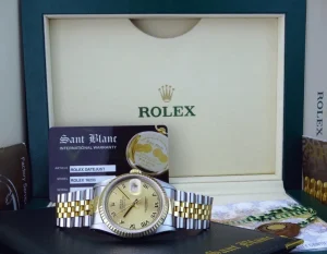 Men's Watches | Dress Watches | Sant Blanc ROLEX 36mm 18kt Gold & Stainless DateJust Champagne Roman Dial Jubilee Band Model 16233
