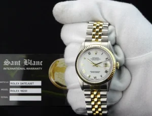 Men's Watches | Dress Watches | Sant Blanc ROLEX 36mm 18kt Gold & Stainless DateJust White Roman Dial Jubilee Band Model 16233