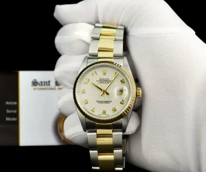 Men's Watches | Dress Watches | Sant Blanc ROLEX 36mm 18kt Gold & Stainless DateJust Ivory Jubilee Arabic Dial Oyster Band Model 16233
