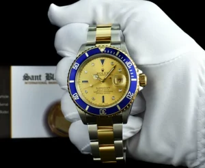 Sports Watches | Men's Watches | Sant Blanc ROLEX 40mm 18kt Gold & Stainless Steel Submariner Champagne Serti Diamond Dial Model 16613