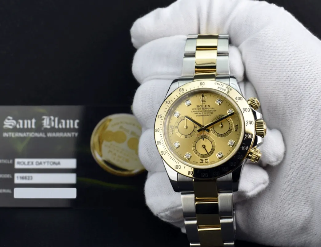 rolex_mm_kt_gold__stainle_1-24.webp Sports Watches | Racing Professional Watches | Sant Blanc ROLEX 40mm 18kt Gold & Stainless Steel Daytona Champagne Diamond Dial Model 116523