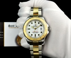 Yachting Professional Watches | Men's Watches | Sant Blanc ROLEX 40mm 18kt Gold & Stainless Steel YachtMaster White Index Dial Model 16623