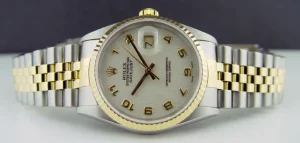 Men's Watches | Dress Watches | Sant Blanc ROLEX 36mm 18kt Gold & Stainless DateJust Ivory Jubilee Arabic Dial Jubilee Band Model 16233