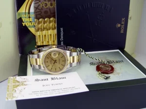 Men's Watches | Dress Watches | Sant Blanc ROLEX 36mm 18kt Gold & Stainless Steel DateJust Champagne Stick Dial Oyster Band Model 16233