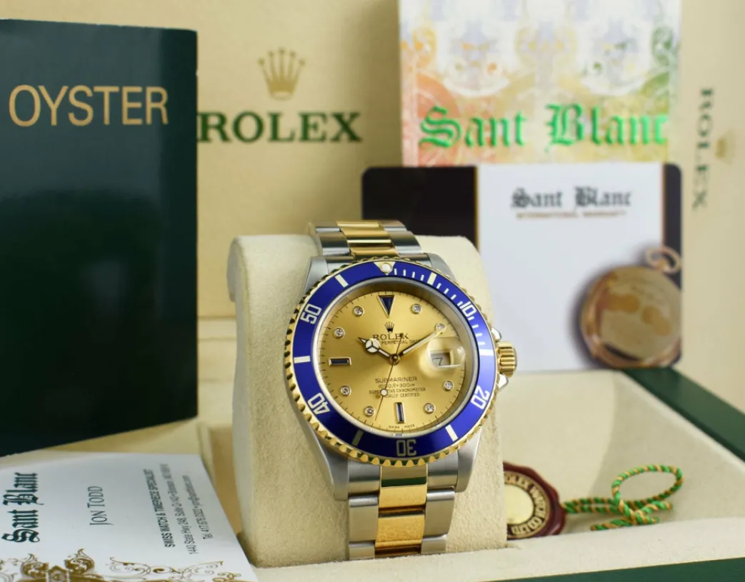 rolex_mm_kt_gold__stainle_2-18.webp Sports Watches | Men's Watches | Sant Blanc ROLEX 40mm 18kt Gold & Stainless Steel Submariner Champagne Serti Diamond Dial Model 16613