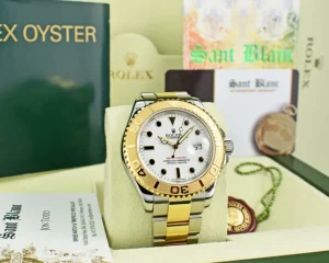 Yachting Professional Watches | Men's Watches | Sant Blanc ROLEX 40mm 18kt Gold & Stainless Steel YachtMaster White Index Dial Model 16623