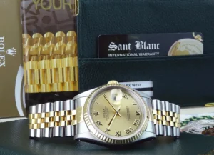 Men's Watches | Dress Watches | Sant Blanc ROLEX 36mm 18kt Gold & Stainless DateJust Champagne Roman Dial Jubilee Band Model 16233