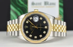 Dress Watches | Sant Blanc ROLEX 36mm 18kt Gold & Stainless Steel DateJust Black Diamond Custom Bezel Model 116233