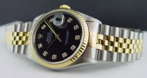 Men's Watches | Dress Watches | Sant Blanc ROLEX 36mm 18kt Gold & Stainless DateJust Black Diamond Dial Jubilee Band Model 16233