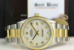 Men's Watches | Dress Watches | Sant Blanc ROLEX 36mm 18kt Gold & Stainless DateJust Ivory Jubilee Arabic Dial Oyster Band Model 16233