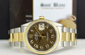 Men's Watches | Dress Watches | Sant Blanc ROLEX 36mm 18kt Gold & Stainless DateJust Chocolate Arabic Dial Oyster Band Model 16233