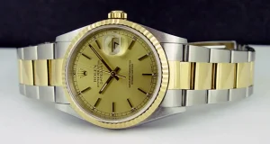 Men's Watches | Dress Watches | Sant Blanc ROLEX 36mm 18kt Gold & Stainless Steel DateJust Champagne Stick Dial Oyster Band Model 16233