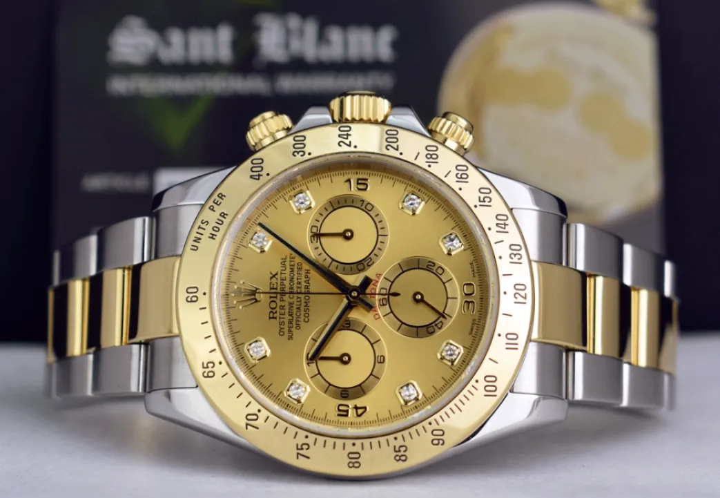 rolex_mm_kt_gold__stainle_3-23.webp Sports Watches | Racing Professional Watches | Sant Blanc ROLEX 40mm 18kt Gold & Stainless Steel Daytona Champagne Diamond Dial Model 116523