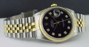 Men's Watches | Dress Watches | Sant Blanc ROLEX 36mm 18kt Gold & Stainless DateJust Black Diamond Dial Jubilee Band Model 16233