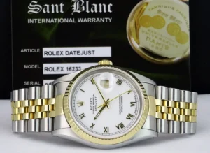 Men's Watches | Dress Watches | Sant Blanc ROLEX 36mm 18kt Gold & Stainless DateJust White Roman Dial Jubilee Band Model 16233