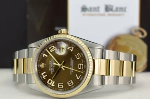 Men's Watches | Dress Watches | Sant Blanc ROLEX 36mm 18kt Gold & Stainless DateJust Chocolate Arabic Dial Oyster Band Model 16233