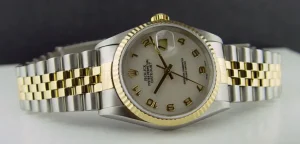 Men's Watches | Dress Watches | Sant Blanc ROLEX 36mm 18kt Gold & Stainless DateJust Ivory Jubilee Arabic Dial Jubilee Band Model 16233