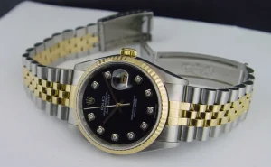 Men's Watches | Dress Watches | Sant Blanc ROLEX 36mm 18kt Gold & Stainless DateJust Black Diamond Dial Jubilee Band Model 16233
