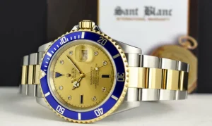 Sports Watches | Men's Watches | Sant Blanc ROLEX 40mm 18kt Gold & Stainless Steel Submariner Champagne Serti Diamond Dial Model 16613