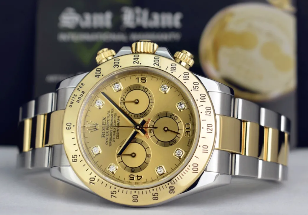 rolex_mm_kt_gold__stainle_5-23.webp Sports Watches | Racing Professional Watches | Sant Blanc ROLEX 40mm 18kt Gold & Stainless Steel Daytona Champagne Diamond Dial Model 116523
