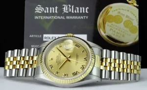 Men's Watches | Dress Watches | Sant Blanc ROLEX 36mm 18kt Gold & Stainless DateJust Champagne Roman Dial Jubilee Band Model 16233