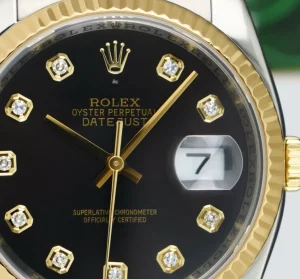 Dress Watches | Sant Blanc ROLEX 36mm 18kt Gold & Stainless Steel DateJust Black Diamond Custom Bezel Model 116233