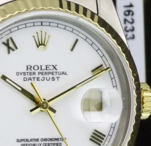 Men's Watches | Dress Watches | Sant Blanc ROLEX 36mm 18kt Gold & Stainless DateJust White Roman Dial Jubilee Band Model 16233