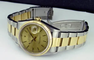 Men's Watches | Dress Watches | Sant Blanc ROLEX 36mm 18kt Gold & Stainless Steel DateJust Champagne Stick Dial Oyster Band Model 16233