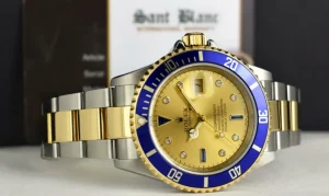 Sports Watches | Men's Watches | Sant Blanc ROLEX 40mm 18kt Gold & Stainless Steel Submariner Champagne Serti Diamond Dial Model 16613