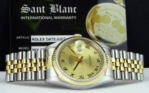 Men's Watches | Dress Watches | Sant Blanc ROLEX 36mm 18kt Gold & Stainless DateJust Champagne Roman Dial Jubilee Band Model 16233