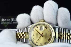 Men's Watches | Dress Watches | Sant Blanc ROLEX 36mm 18kt Gold & Stainless DateJust Champagne Roman Dial Jubilee Band Model 16233