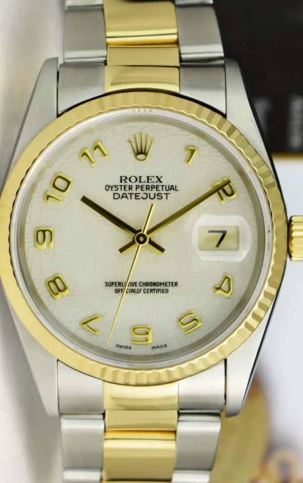 Men's Watches | Dress Watches | Sant Blanc ROLEX 36mm 18kt Gold & Stainless DateJust Ivory Jubilee Arabic Dial Oyster Band Model 16233