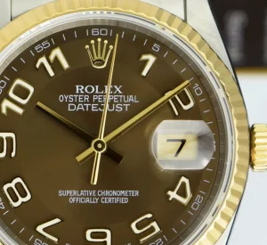 Men's Watches | Dress Watches | Sant Blanc ROLEX 36mm 18kt Gold & Stainless DateJust Chocolate Arabic Dial Oyster Band Model 16233