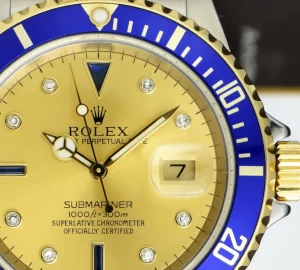 Sports Watches | Men's Watches | Sant Blanc ROLEX 40mm 18kt Gold & Stainless Steel Submariner Champagne Serti Diamond Dial Model 16613