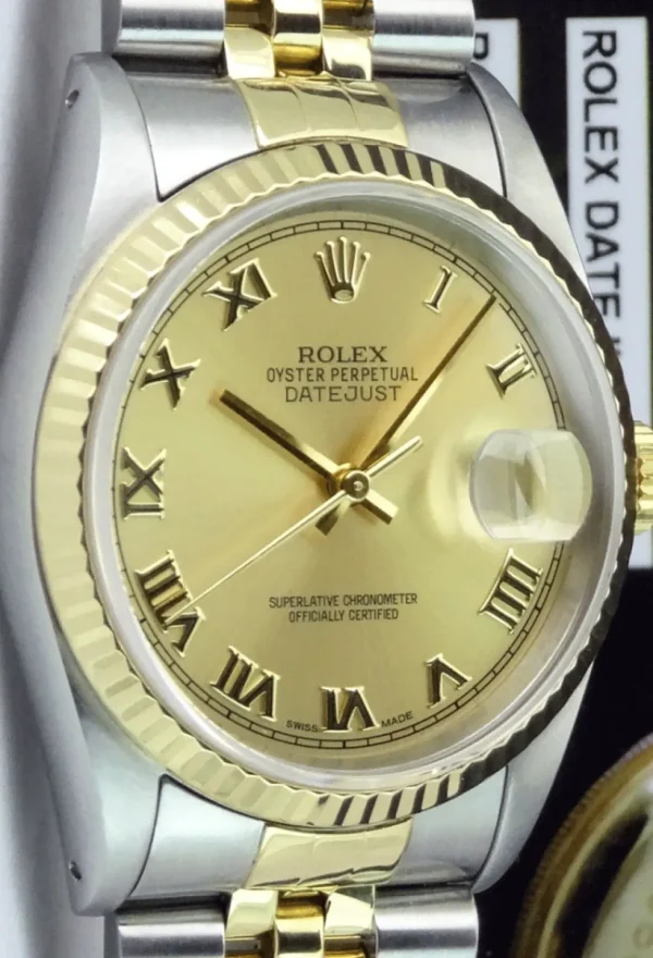 Men's Watches | Dress Watches | Sant Blanc ROLEX 36mm 18kt Gold & Stainless DateJust Champagne Roman Dial Jubilee Band Model 16233