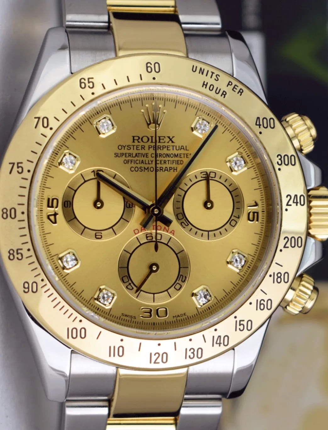 rolex_mm_kt_gold__stainle_9-7.webp Sports Watches | Racing Professional Watches | Sant Blanc ROLEX 40mm 18kt Gold & Stainless Steel Daytona Champagne Diamond Dial Model 116523