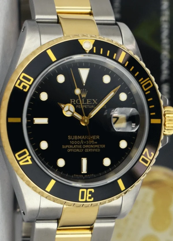 Diving Professional Watches | Men's Watches | Sant Blanc ROLEX 40mm 18kt Gold & Stainless Submariner Black Index Dial SEL Model 16613