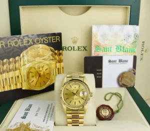 Men's Watches | President Dress Watches | Sant Blanc ROLEX 36mm 18kt Gold Day Date President Champagne Stick Dial Model 18238