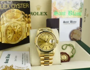 Men's Watches | President Dress Watches | Sant Blanc ROLEX 36mm 18kt Gold Day Date President Champagne Stick Dial Model 18238