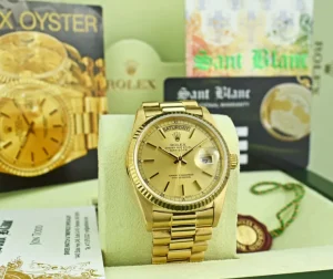 Men's Watches | President Dress Watches | Sant Blanc ROLEX 36mm 18kt Gold Day Date President Champagne Stick Dial Model 18038