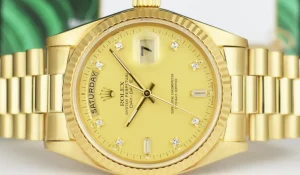 President Dress Watches | Sant Blanc ROLEX 36mm 18kt Gold Day Date President Champagne Diamond Dial Model 18038