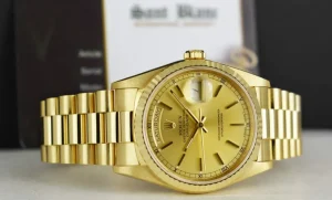 Men's Watches | President Dress Watches | Sant Blanc ROLEX 36mm 18kt Gold Day Date President Champagne Stick Dial Model 18238