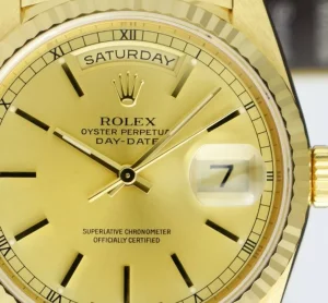 Men's Watches | President Dress Watches | Sant Blanc ROLEX 36mm 18kt Gold Day Date President Champagne Stick Dial Model 18238