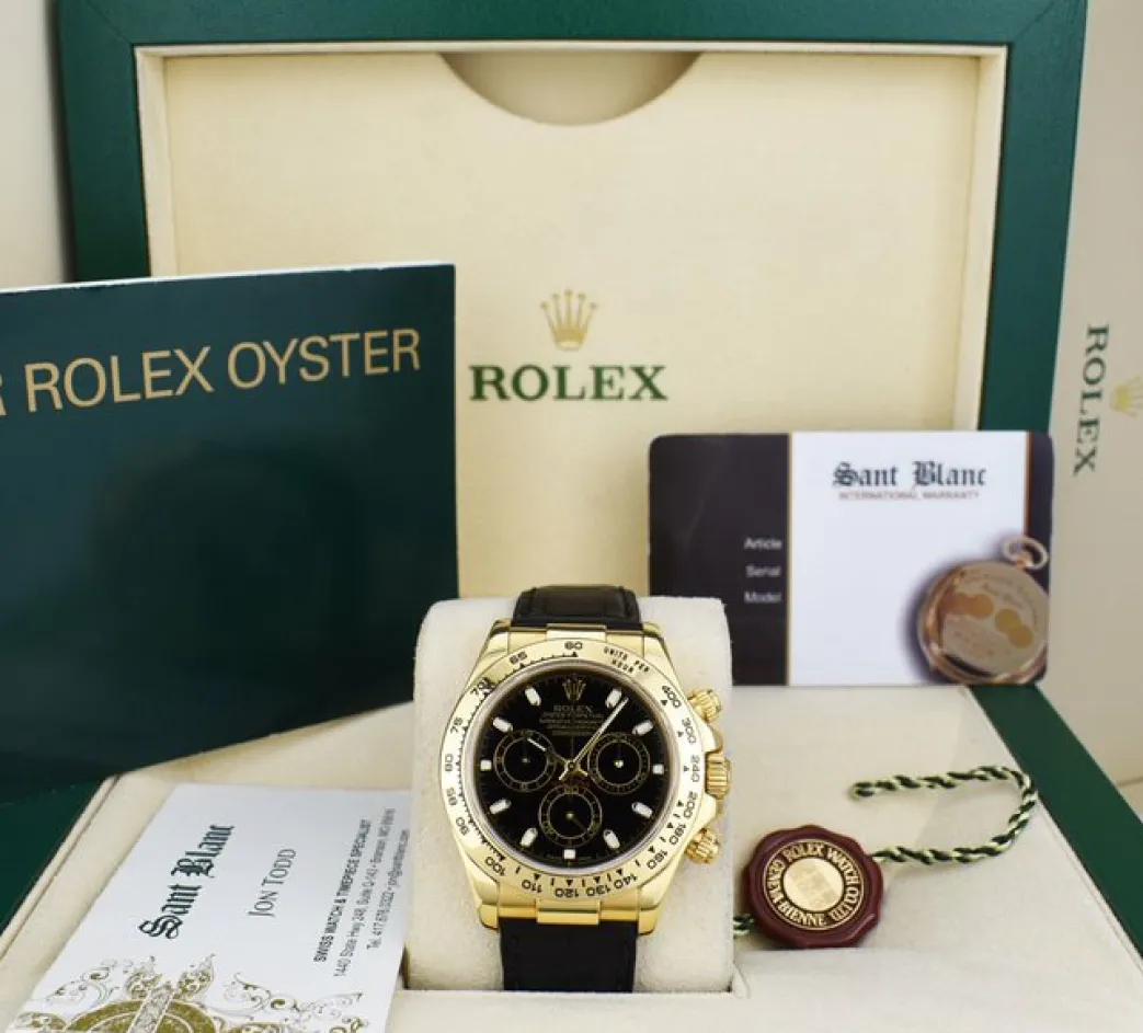 rolex_mm_kt_gold_daytona__0-2.webp Racing Professional Watches | Sant Blanc ROLEX 40mm 18kt Gold DAYTONA Black Strap Black Index 116518