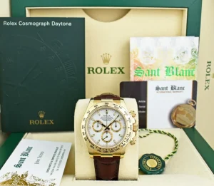 Men's Watches | Racing Professional Watches | Sant Blanc ROLEX 40mm 18kt Gold Daytona Leather Strap White Index Dial Model 116518