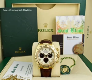 Men's Watches | Racing Professional Watches | Sant Blanc ROLEX 40mm 18kt Gold Daytona White & Black "Panda" Brown Strap Model 116518
