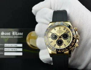 Sports Watches | Racing Professional Watches | Sant Blanc ROLEX 40mm 18kt Gold Daytona on Rubber Strap Champagne Paul Newman Model 116518LN